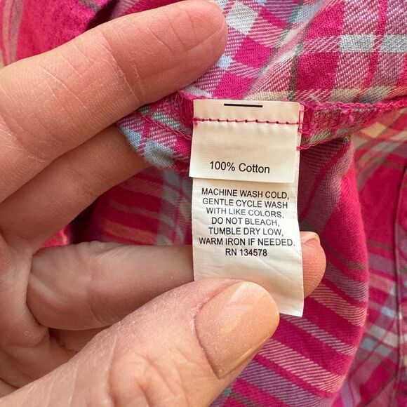 Vineyard‎ Vines Flannel Shirt Dress Girls Size 10 Pink Plaid Button Front Preppy - Picture 12 of 15